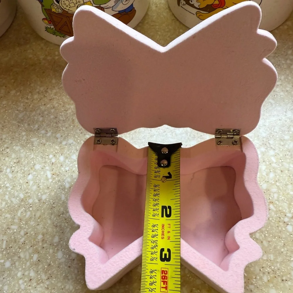 Pink Heart Bow Shaped Jewelry Box Hinged Trinket Storage Case